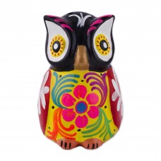 Novica Dark Floral Owl Ceramic Incense Burner MCBX1212